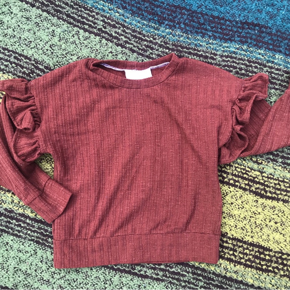 Salt and Rain Handmade Rust Ruffled Long Sleeve Tee